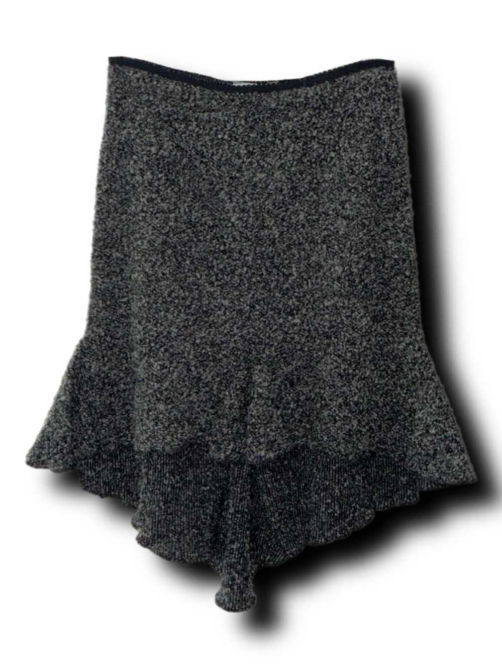 Vintage 90s Jo’s Grey Marled Boucle Knit High Low Ruffle Midi Skirt
